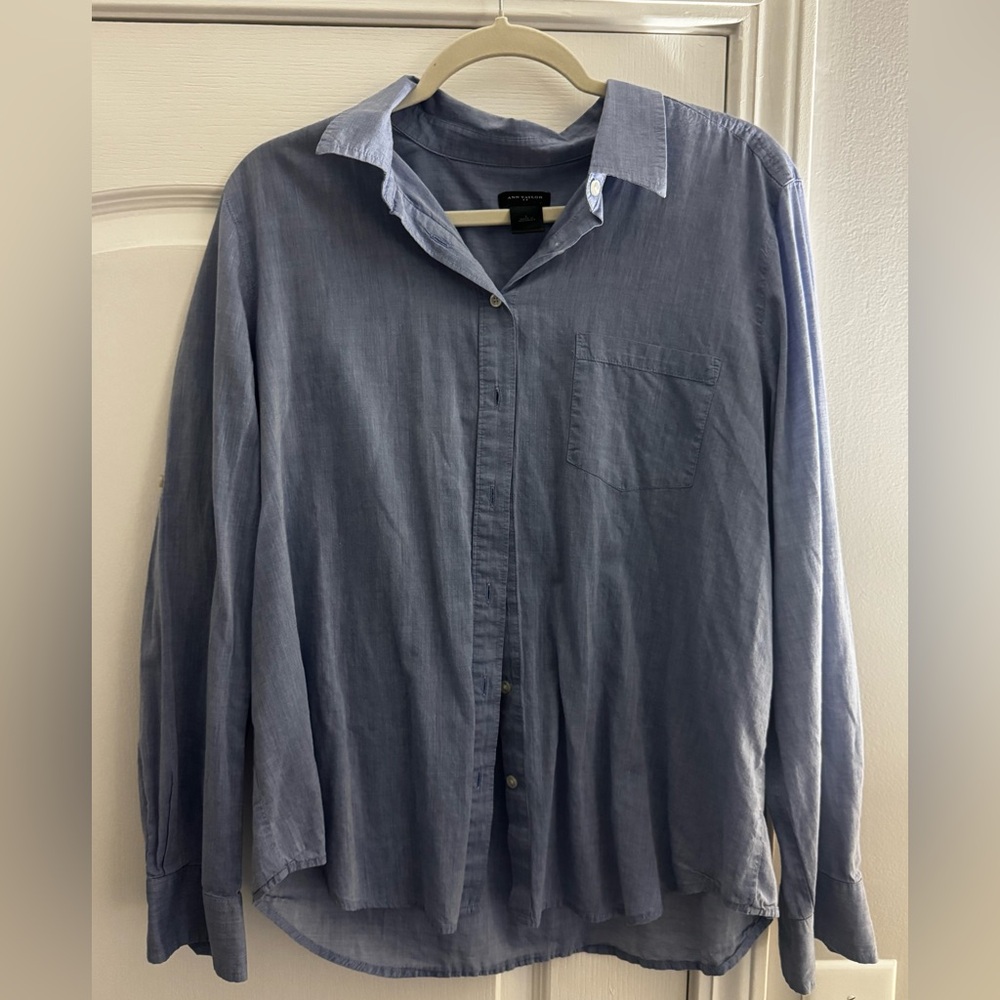 Ann Taylor Blue Casual Button Down Shirt